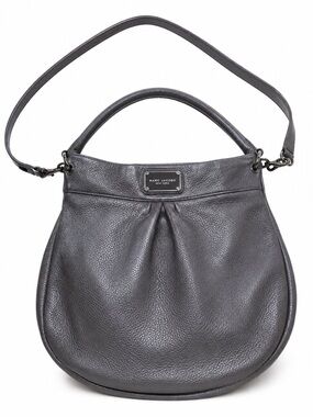 Marc Jacobs Gray Pebbled Leather Hobo Shoulder Crossbody Bag | Silver Hardware